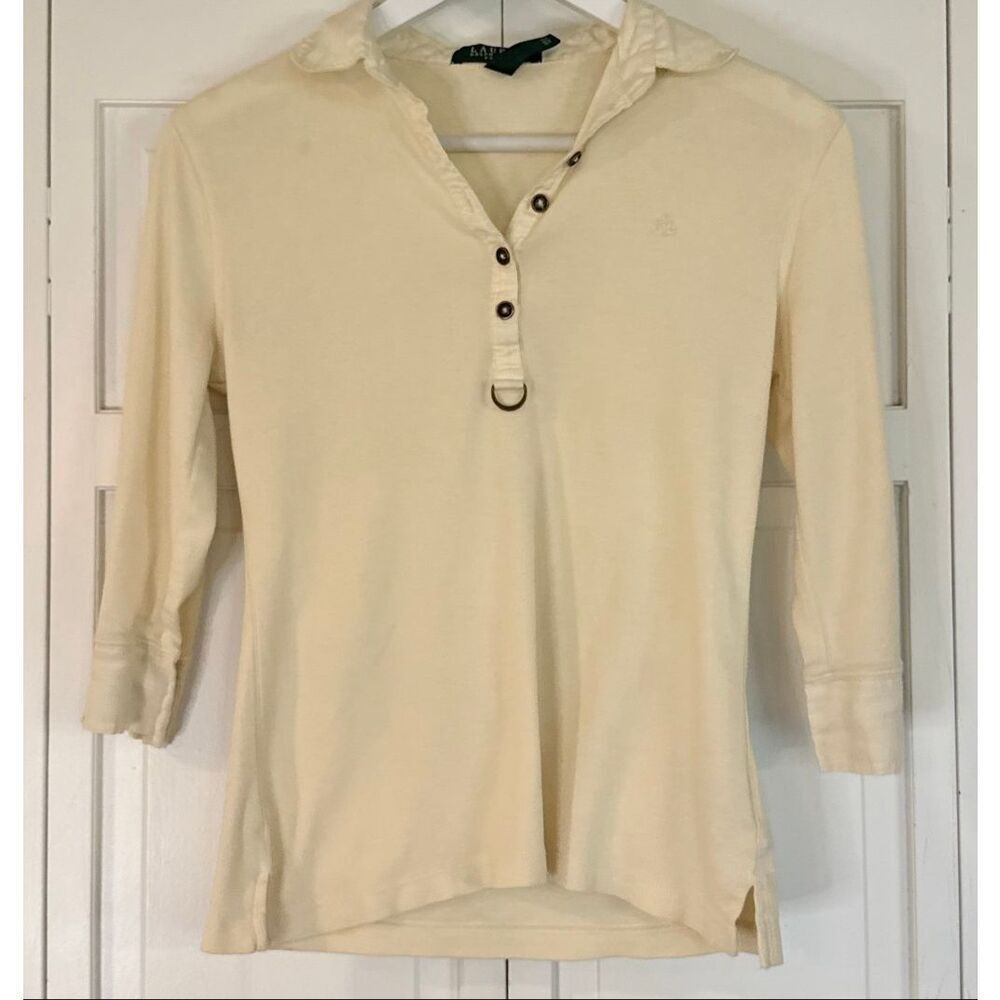 Lauren Ralph Lauren ivory collared polo shirt size m petite - Picture 3 of 9